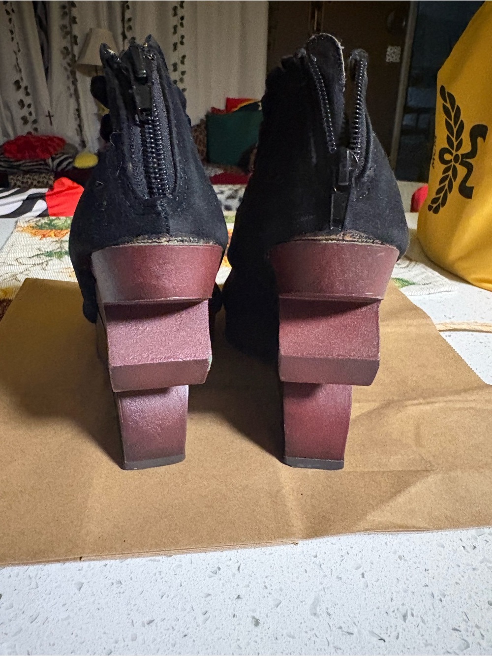 Black Ruffle Open-Toe Women’s Booties - Picture 2 of 8